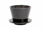 A glossy black plastic dripper