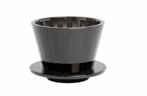 A glossy black plastic dripper